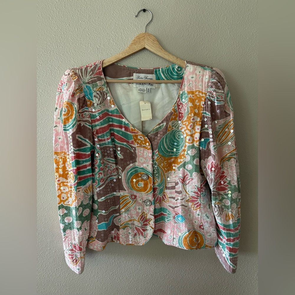 Rickie Freeman for Teri Jon Nites Vintage 80s Silk Sequin Blazer Size 14 FLAWED